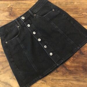 AEO High Rise Black Denim Buttoned Mini Skirt 0